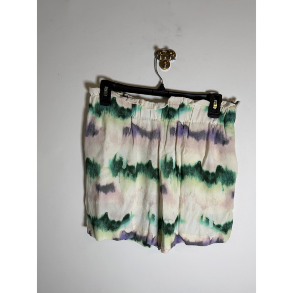 Zara Tie Dye Paperbag Waist Shorts Green Purple Watercolor Viscose M